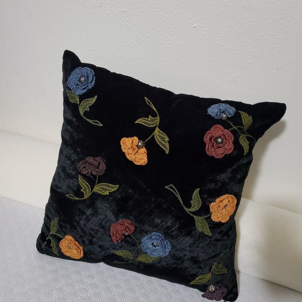 Double D Ranch Velvet Crochet  Flower Throw Pillow